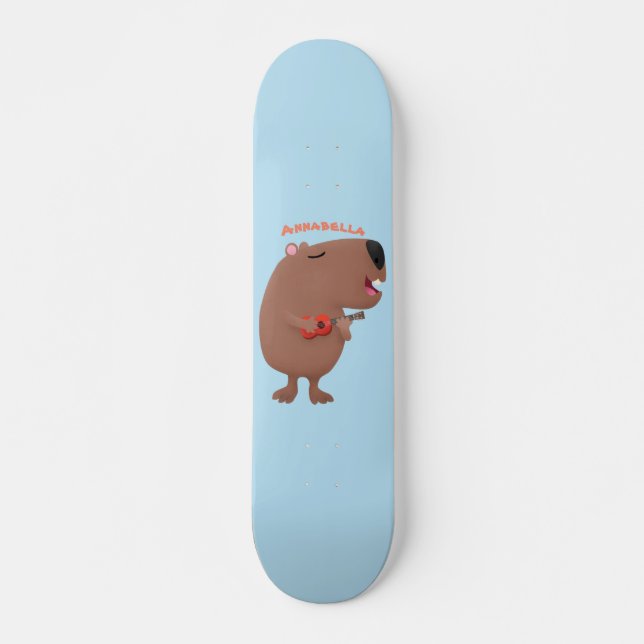Skateboard Illustration de dessin animé de capybara ukulele (Devant)