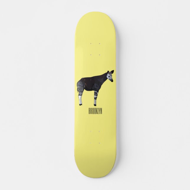 Skateboard Illustration de dessin animé okapi (Devant)