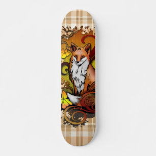 Skateboard Illustration de renard d'automne à carreaux dans l