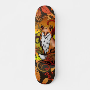 Skateboard Illustration de renard d'automne avec feuilles et 