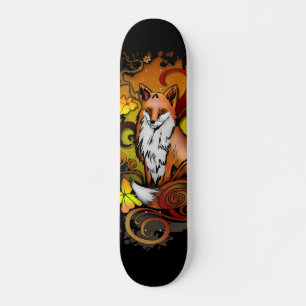 Skateboard Illustration de renard d'automne sur fond noir