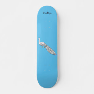 Skateboard Illustration d'oiseau de paon blanc