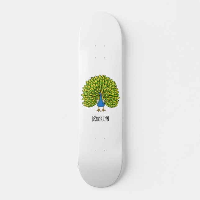 Skateboard Illustration d'oiseau de paon brillant (Devant)