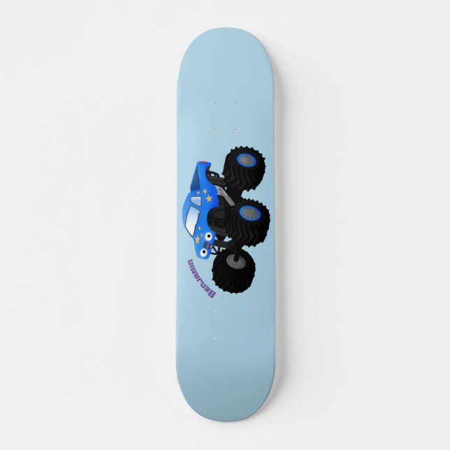 Skateboard Illustration d'un camion monstre bleu mou (Devant)