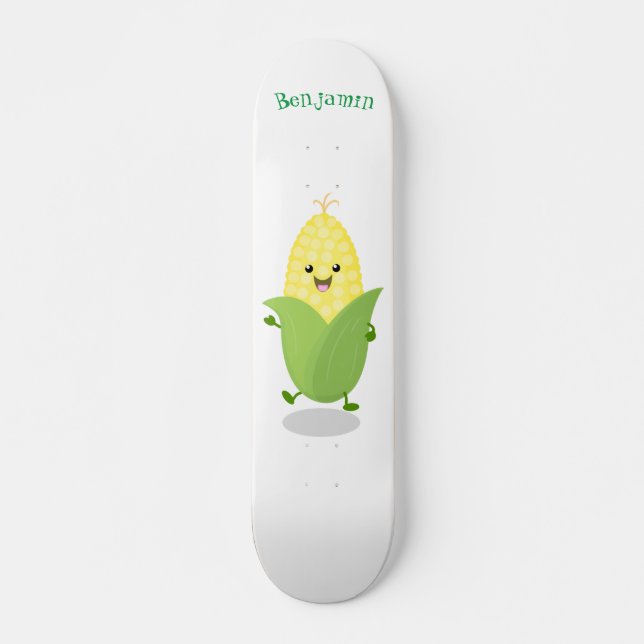Skateboard Illustration d'une caricature de maïs joyeux (Devant)