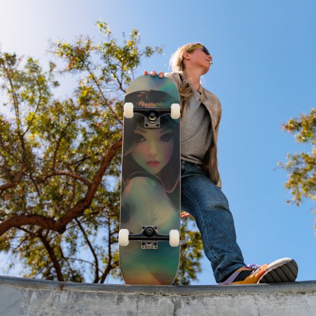 Skateboard Illustration d'une fille de style Anime dans la lu (Extérieur 1)