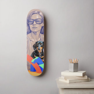 Skateboard Illustration en techniques mixtes d'une femme et d