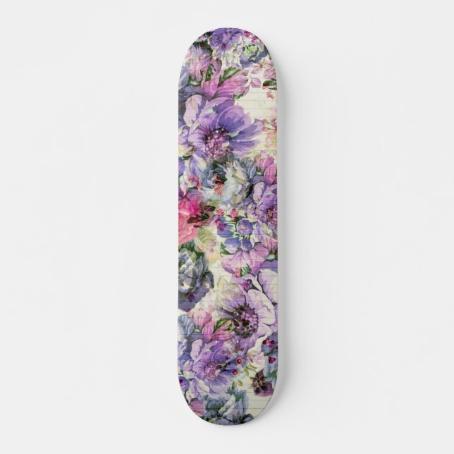 Skateboard Illustration florale de lavande rose de Bohème (Devant)