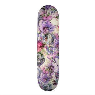 Skateboard Illustration florale de lavande rose de Bohème