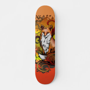 Skateboard Illustration florale de renard d'automne dans la n