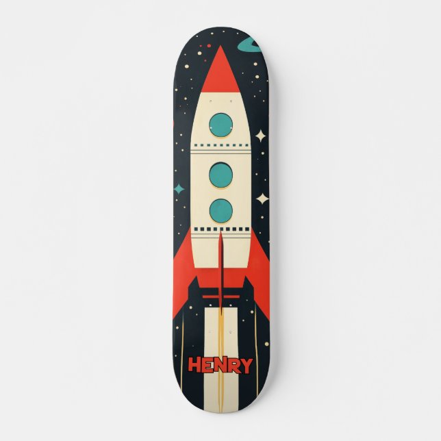 Skateboard Illustration Retro Space Rocket (Devant)