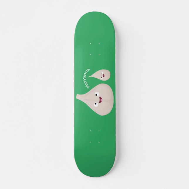 Skateboard Illustration végétale de caricature à l'ail mignon (Devant)