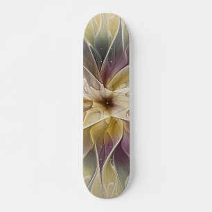 Skateboard Imaginaire Floral Gold Eggplant Art Fractal Abstra
