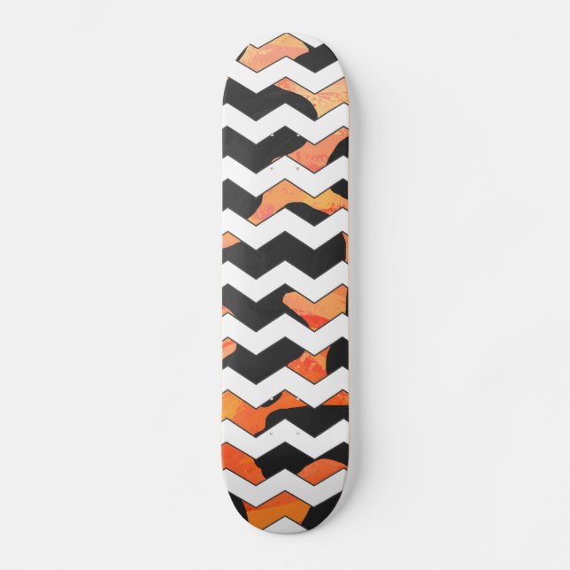 Skateboard Impression Chevron noir et orange de vache (Recto)