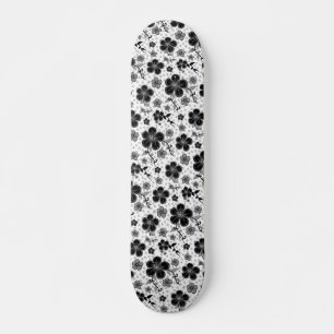 Skateboard Impression florale noir et blanc