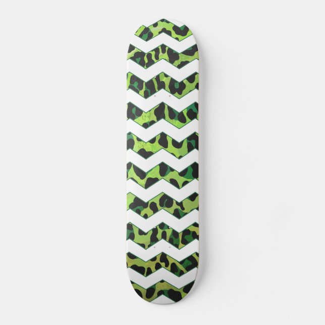 Skateboard Imprimé léopard Chevron noir et vert (Recto)