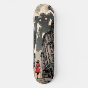 Skateboard "Indécouragée" bande dessinée fille face à un robo