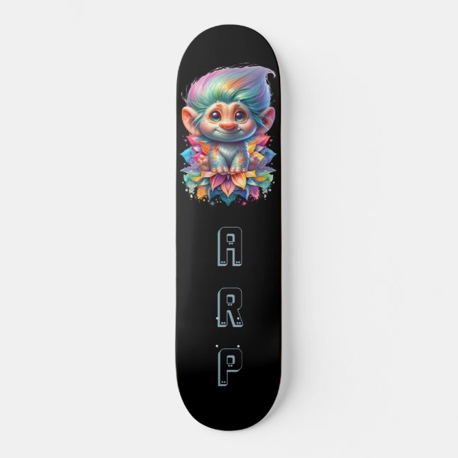 Skateboard *~* Initiales Neon Hair Rainbow Troll AP89 (Recto)