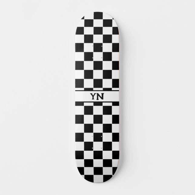 Skateboard Initiales personnalisées classiques À damiers noir (Recto)