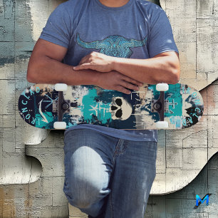 Skateboard Inspiré des graffitis nautiques avec crânes et anc