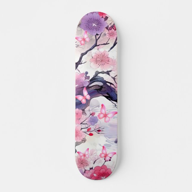 Skateboard Japanisch Kirschblossom & Schmetterling (Vorne)