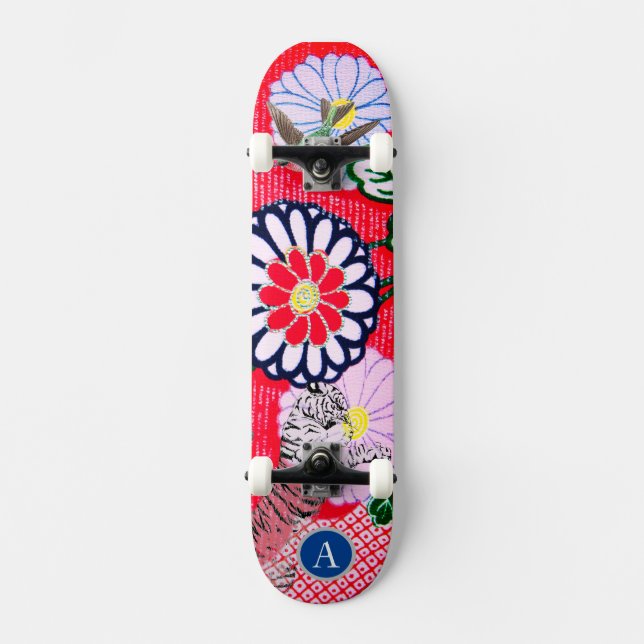 SKATEBOARD JAPANISCHE BLUME UND TIGER DIY INITIAL (Vorderseite)