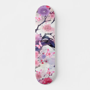 Skateboard Japonais Cerise Fleur & Papillons