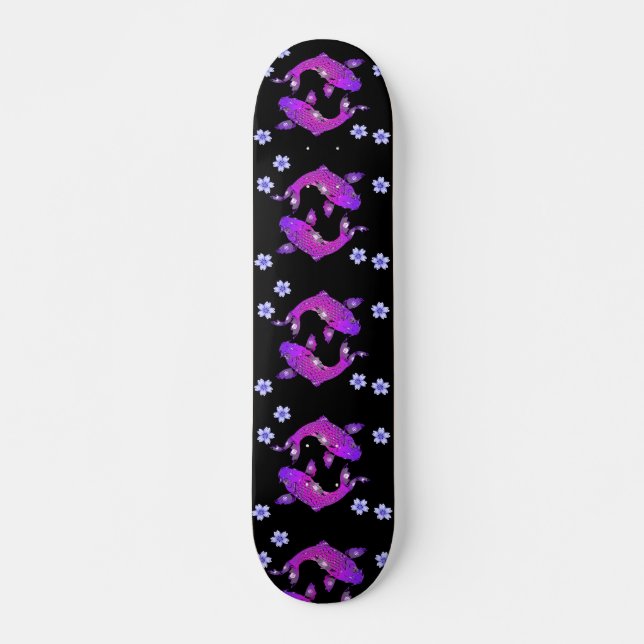 Skateboard Japonais Purple Koi Poisson Aesthétique Noir (Devant)