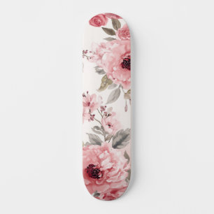 Skateboard Jardin de roses rose aquarelle floral rougissant b