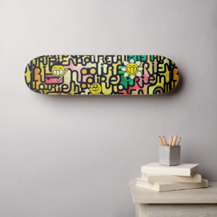 Skateboard Jaune rouge vert amusant Emoji peinture sarcastiqu