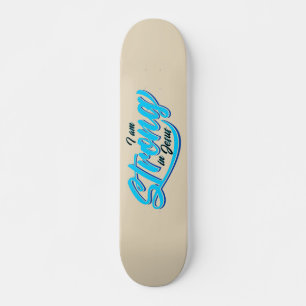 Skateboard Je suis fort en Jésus Noir et Bleu