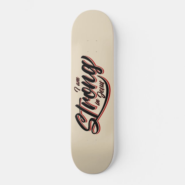 Skateboard Je suis fort en Jésus Noir et Rouge (Recto)