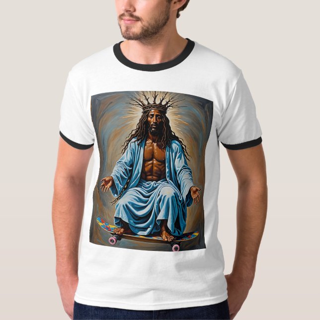 Skateboard Jesus Crowned King Streetwear T-Shirt (Vorderseite)