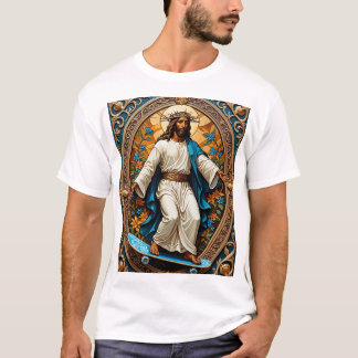 Skateboard Jesus Sacred Art Drôle Tshirt Religieux