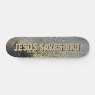 Skateboard Jésus Sauve Bro. Patinage peinture or Abstrait