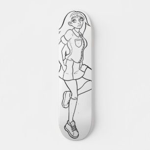 Skateboard Joli Anime écolière noir blanc dessin