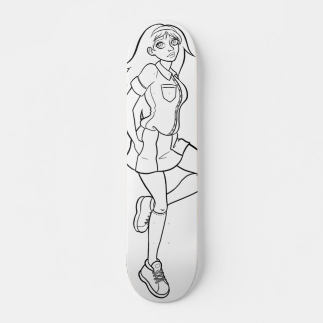 Skateboard Joli Anime écolière noir blanc dessin (Devant)