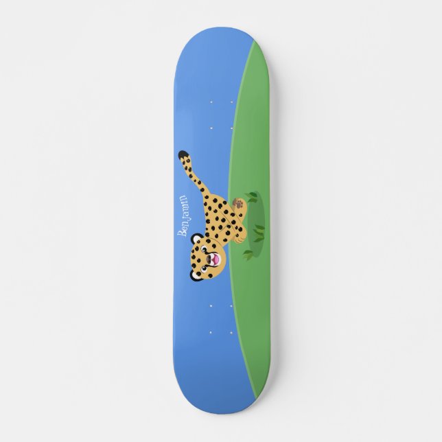 Skateboard Joli bébé guépard en cours de dessin animé illustr (Devant)