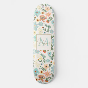 Skateboard Joli coloré Ditsy Design floral blanc