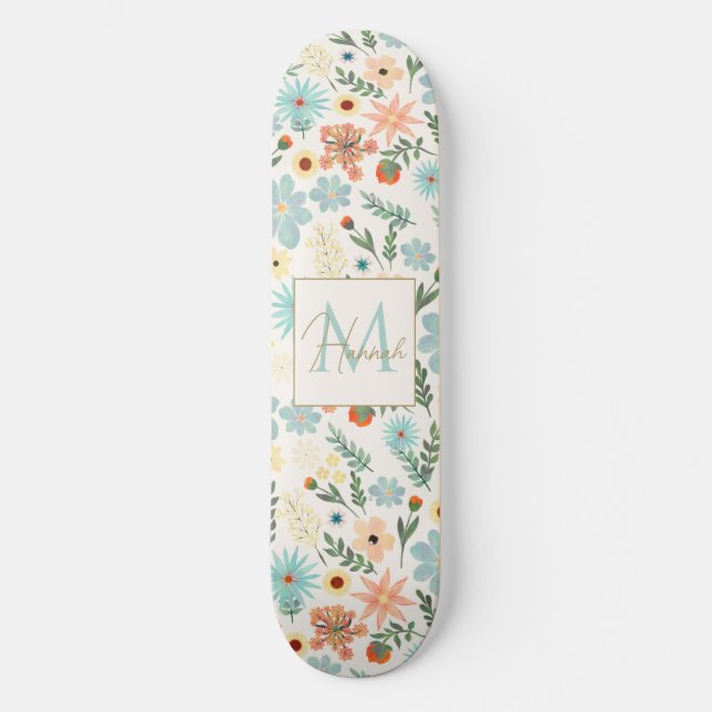 Skateboard Joli coloré Ditsy Design floral blanc (Recto)