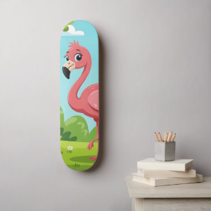 Skateboard Joli flamant rose vif dans le jardin