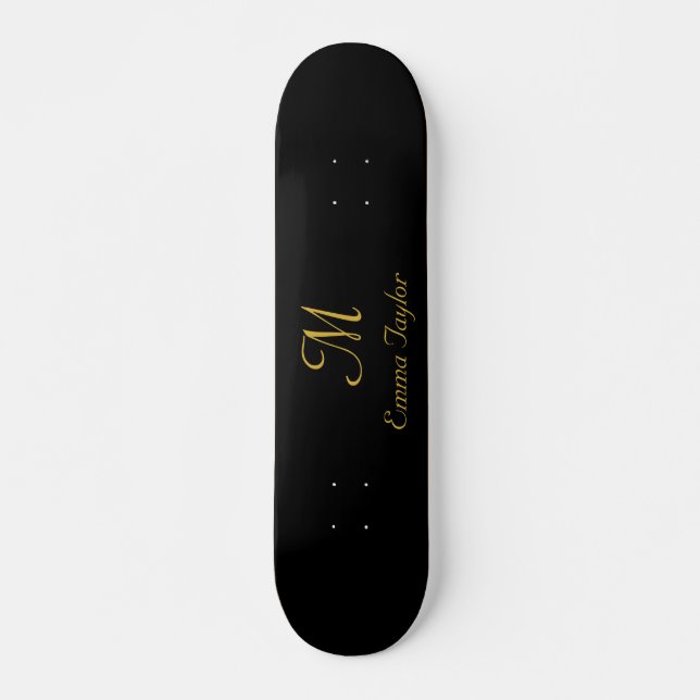 Skateboard Joli Monogramme noir et or Nom du script (Devant)