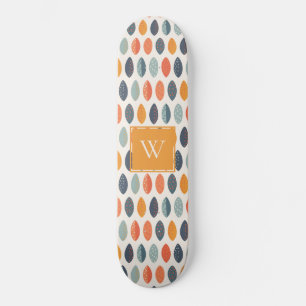 Skateboard Joli Motif de Monogramme Botanique Bleu Bleu Orang