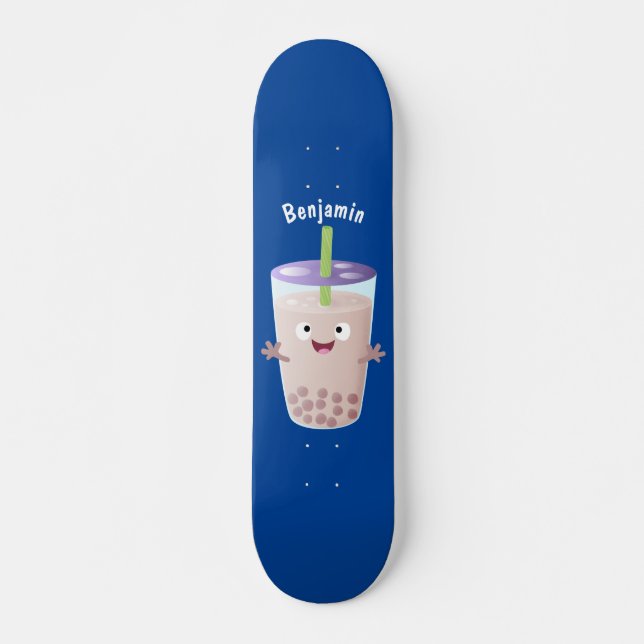 Skateboard Joli personnage de dessin animé boba thé bulle (Devant)
