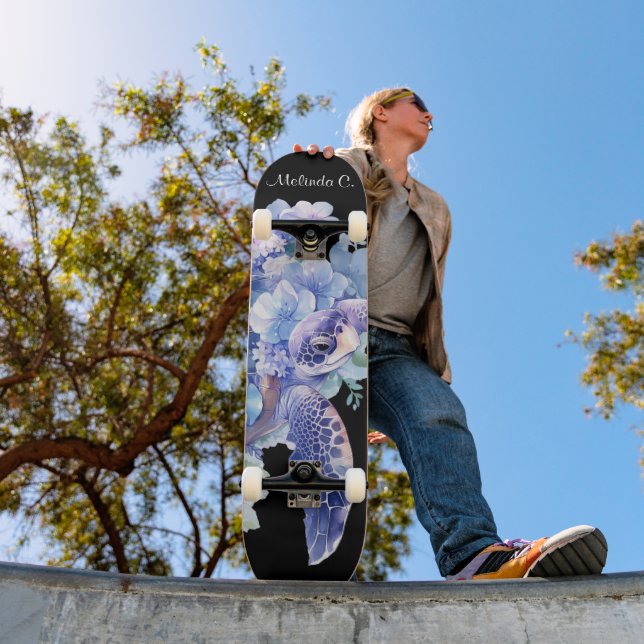 Skateboard Joli pont de tortue de mer fleurie (Extérieur 1)