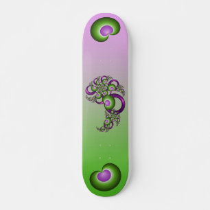 Skateboard Jolis cœurs verts roses modernes abstraits fractal