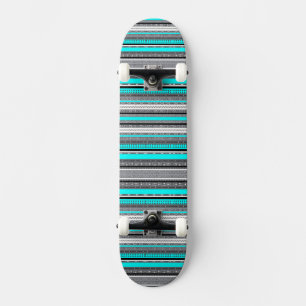Skateboard Jolis motifs aztéques gris aqua
