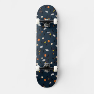 Skateboard Joyeux crâne d'Halloween, Lune, Motif de chauve-so