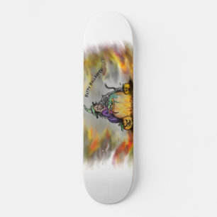 Skateboard Joyeux Halloween avec sorcière, chat noir et Citro