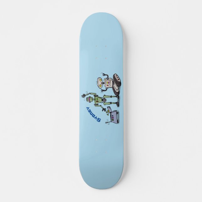 Skateboard Joyeux joli dessin de trois robots trio (Devant)